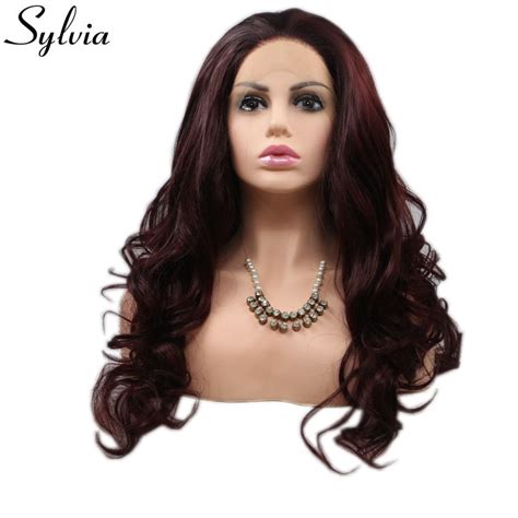 Sylvia Long Hair Body Wave Burgundy Wig Heat Resistant Wine Red Synthetic Lace Front Wig For