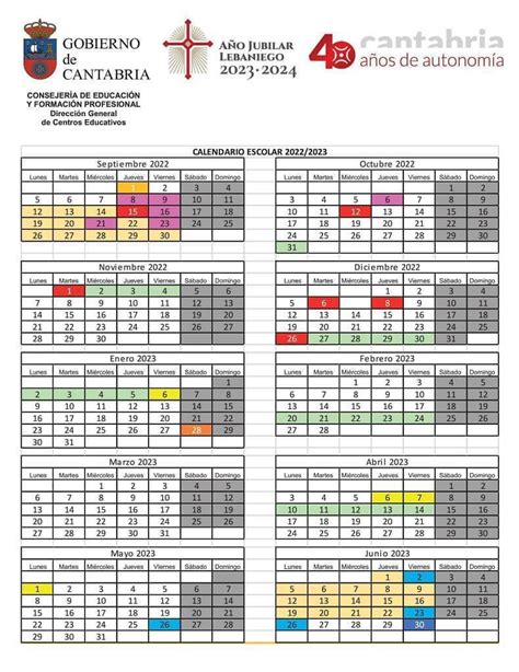 Calendario Escolar 2022 2023 En Cantabria 🗓️ 🏕️☀️