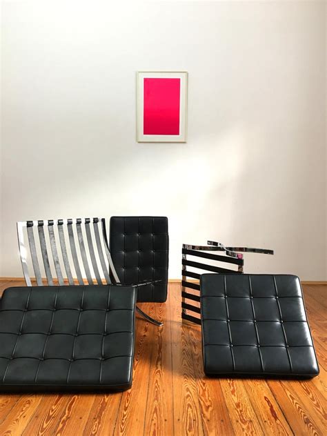 Mlf 100% reproduction of knoll barcelona chair. Black Leather Barcelona Chair and Ottoman by Mies Van Der ...