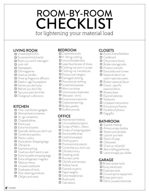 Room By Room Checklist For Downsizing The Amount Of Stuff In Your House