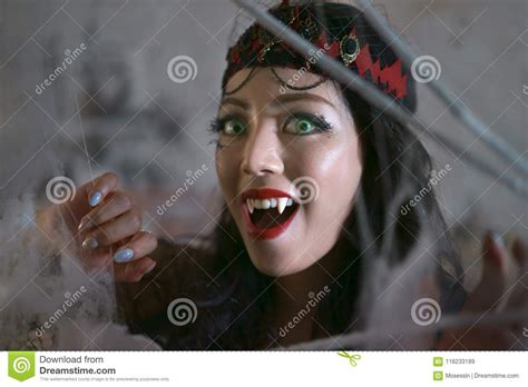 Vampire Witch Woman With Fangs Stock Image Image Of Style Classy