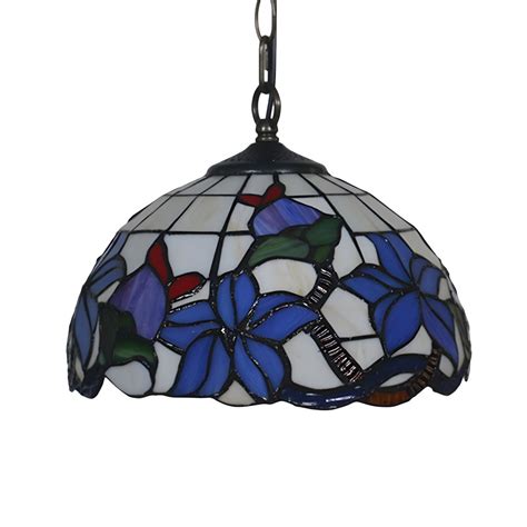 Dome Pendant Lighting 1 Light Blue Stained Glass Victorian Ceiling Lamp