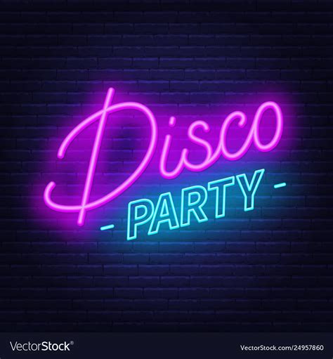 neon sign disco party on brick wall background vector image