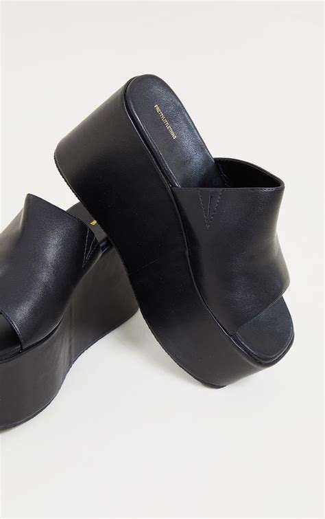 Black Pu Square Toe Platform Mules Shoes Prettylittlething Aus