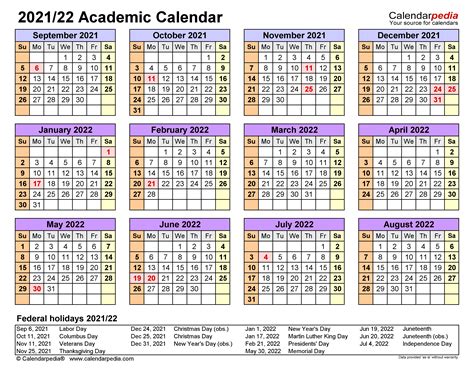 Academic Calendars 20212022 Free Printable Word Templates