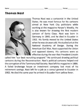 Thomas Nast Gilded Age Reading Worksheets And Answer Keys Tpt