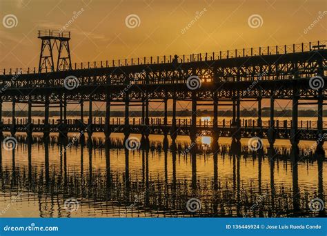 Sunset Over The Rio Tinto Pier Huelva Andalusia Spain Stock Photo