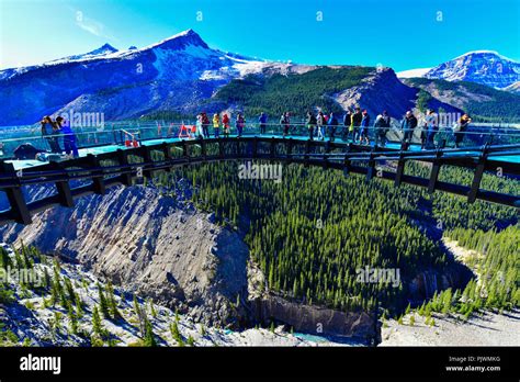 Tourists At Glacier Skywalk Columbia Icefield Rocky Mountains Jasper