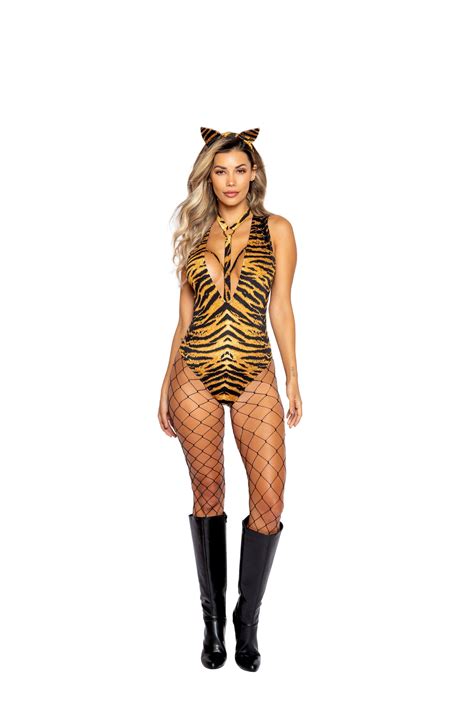Tiger Costume Womens Sexy Seductive Black Orange Romper Etsy