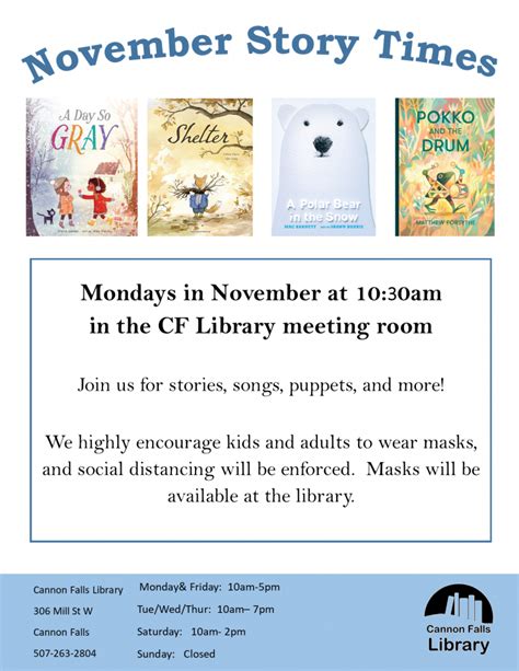 November Story Times Cannon Falls Library