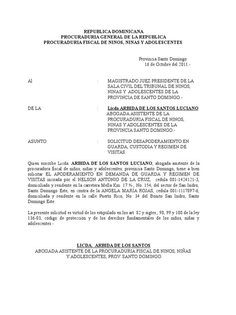 Demanda En Guarda De Menor Pdf República Dominicana Demanda Judicial