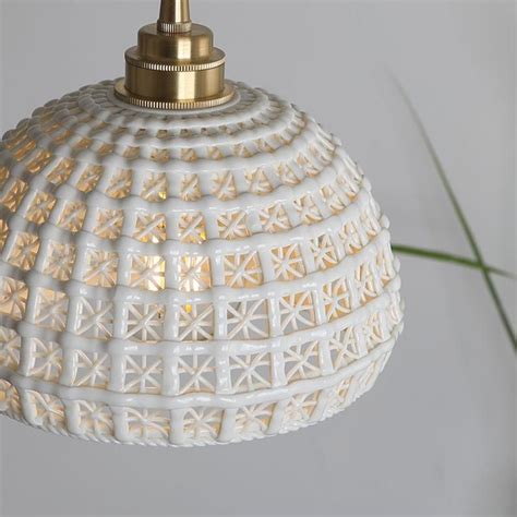 Pendant Light Ceramic Shade Brass Ceiling Light Fixture Etsy Ceramic