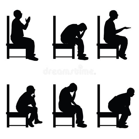 Man Silhouette Sitting On Chair In Various Poses Set Illustration Stock