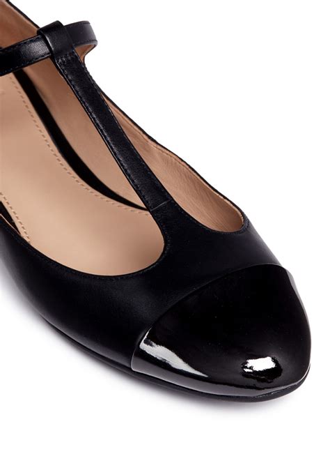 Lyst Tory Burch Blossom T Strap Patent Toe Cap Leather Flats In Black