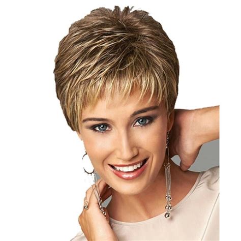 Short Straight Fluffy Stylish Blonde Mixed Brown Wig Hair For Women