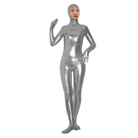 Best Quality Ensnovo Women Lycra Full Body Open Face Zentai Suits Shiny Metallic Bodysuit Custom