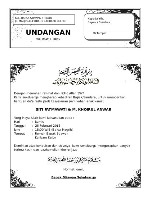 Contoh undangan pernikahan dengan ms. Undangan Syukuran Pernikahan Doc - Penggambar