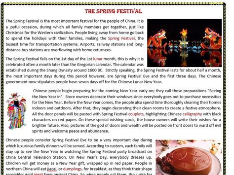 The Spring Festival Chinese New Year Reading Comprehension