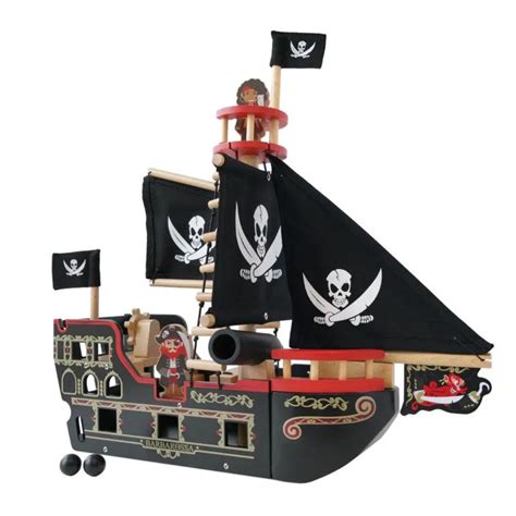 Pirate Ship Barbarossa Wooden Toy Ship And Figures Le Toy Van