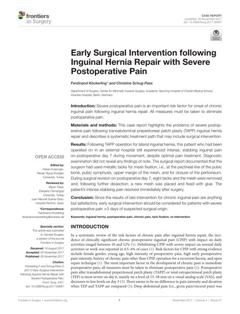 Pdf Early Surgical Intervention Following Inguinal Hernia Repair With