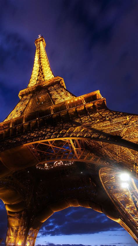 Eiffel Tower Paris Base View At Night Android Wallpaper