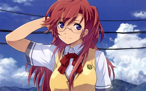 Anime Anime Girls Glasses Meganekko Redhead Purple Eyes School Uniform