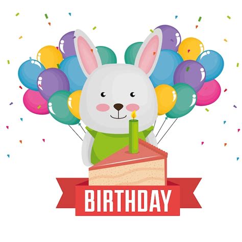 Premium Vector Happy Birthday Card With Cute Rabbit