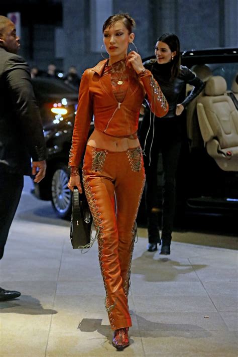 bella hadid out during milan fashion week leather celebrities