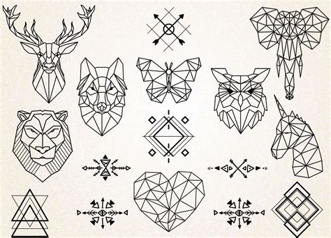 Géométrique Des Tatouages Clipartgéométrique Animaux Etsy