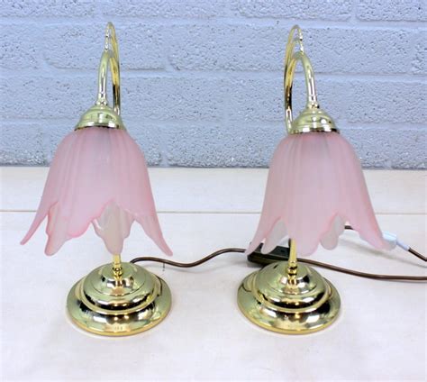 Pair Of 50s Table Lamps With Colored Glass Shades Brass Glass Catawiki