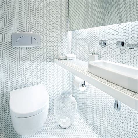 Hexagon Porcelain Floor Tiles White Shiny Mosaic Glazed Bathroom Tile