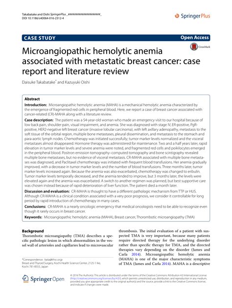 Pdf Microangiopathic Hemolytic Anemia Associated With Metastatic