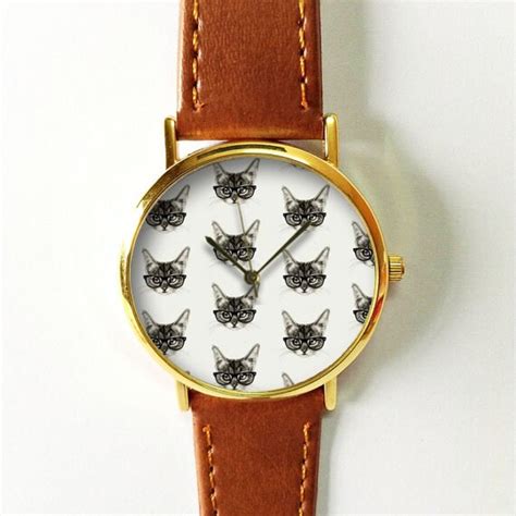 Hipster Cat Watch Vintage Style Leather Watch Women