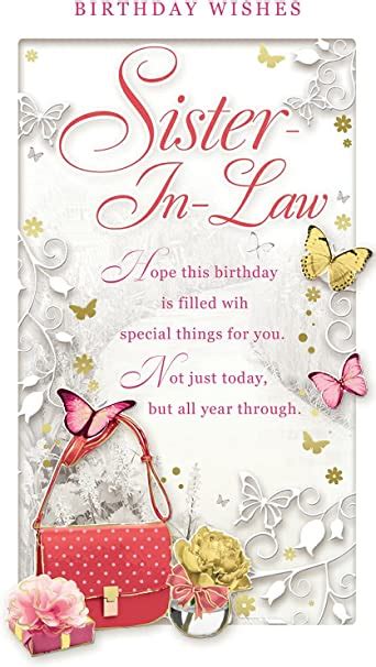 Sister In Law Birthday Card Happy Birthday Bag Roses And Butterflies 9