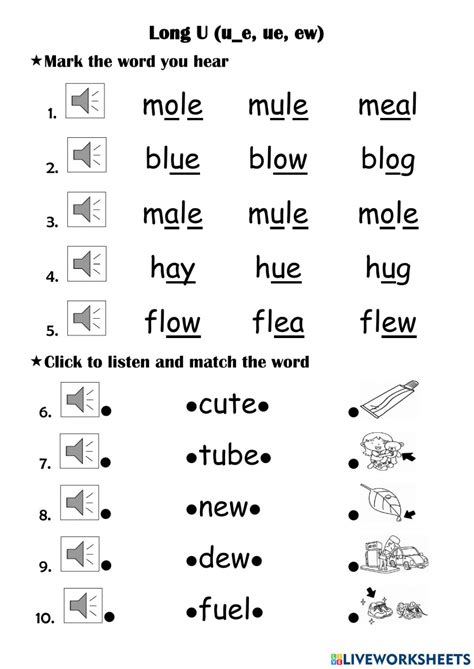 Long U Vowel Sound Worksheets For Kids Online Splashlearn Learning