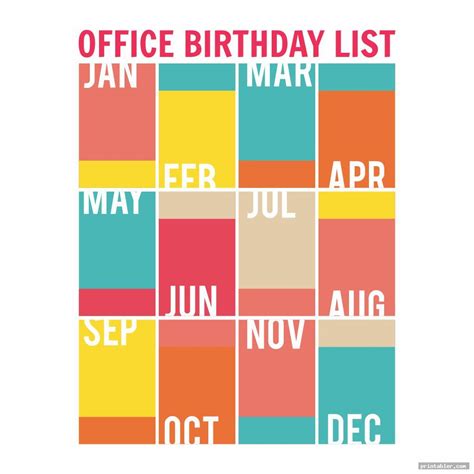 10 Best Office Birthday List Printable Printablee Com