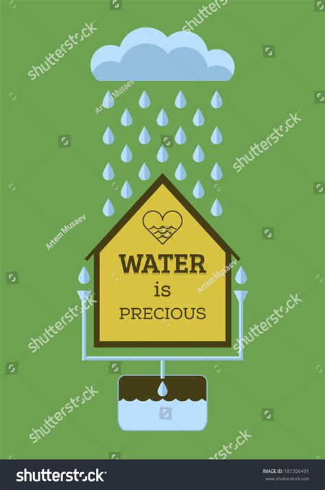 Rain Water Saving Water Is Precious Flat Vector Poster 187356491