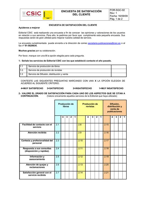 Un servicio al jefe pdf : ENCUESTA DE SATISFACCIÓN DEL CLIENTE