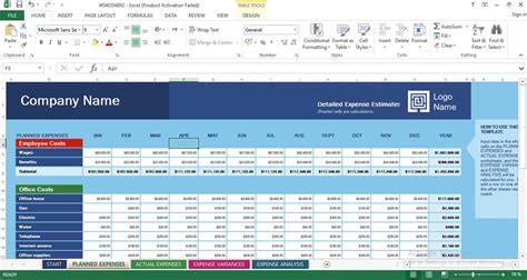 Business Expense Budget Excel Templates Engineering Management