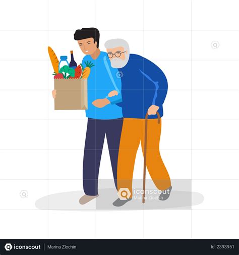 Best Premium Young Boy Helping Old Man Illustration Download In Png