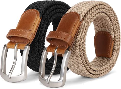 Mens Braided Woven Belt Elastic Fabric Stretch Canvas Belts For Men With Pin Buckle Leather Loop