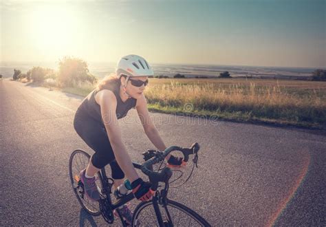 Pretty Young Fit Woman Riding Bike At Sunset Stock Image Image Of