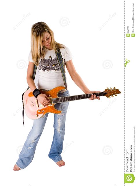 Beautiful Blonde Woman Playing Guitar Royalty Free Stock