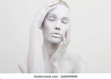 Beautiful Woman White Paint Beautiful Nude ภาพสตอก 1640449840