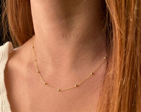 14k Gold Bead Chain Necklace Mini Balls Necklace Multi Balls Etsy