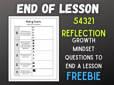 Freebie 54321 End Of Lesson Reflection Countdown Growth Mindset