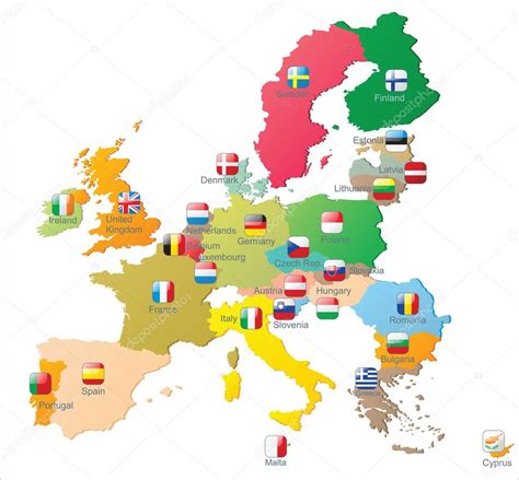 Europese Unie Kaart Met Vlaggen Vectorafbeelding Door © Martm ⬇