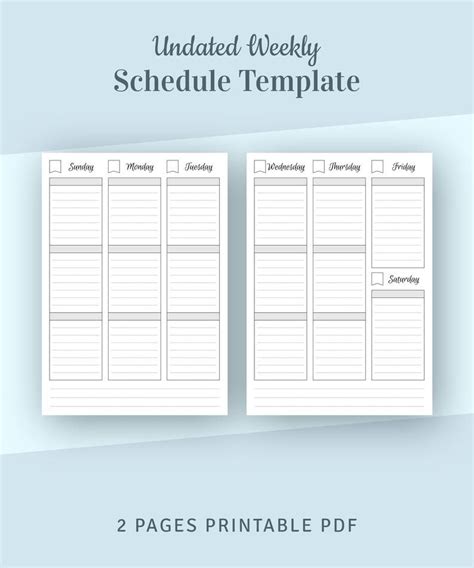 Undated Weekly Schedule Template Week On 2 Pages Planner Etsy