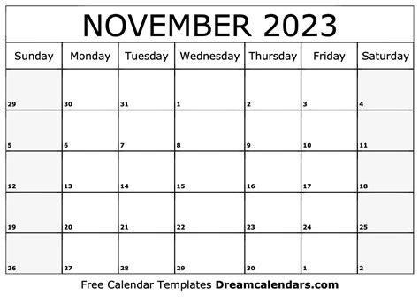 November 2023 Calendar Free Blank Printable With Holidays