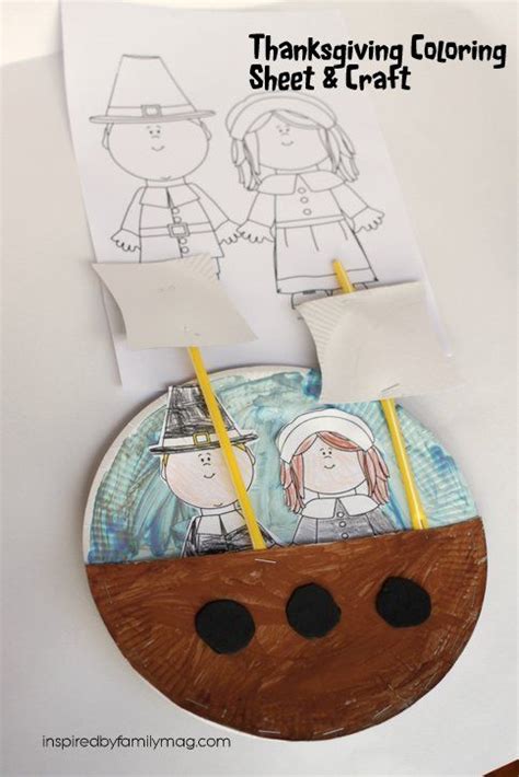 Pilgrim coloring pages for preschool. Thanksgiving Coloring Page and Mayflower Ship Craft ...